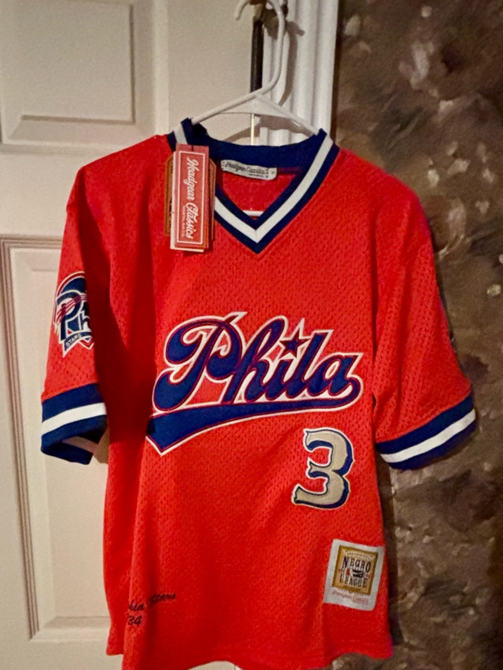 Phila Red Baseball Jersey Top with Blue Trim - Vintage Style